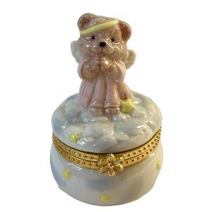 Teddy Bear Angel on Cloud Porcelain Baby/ Child's Keepsake Jewelry Box -FRANCE